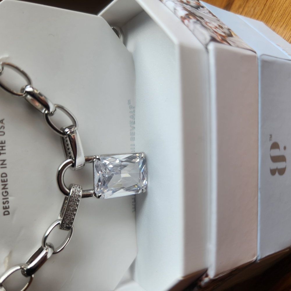 Silver and White Necklace with Sparkling Crystal Pendant
